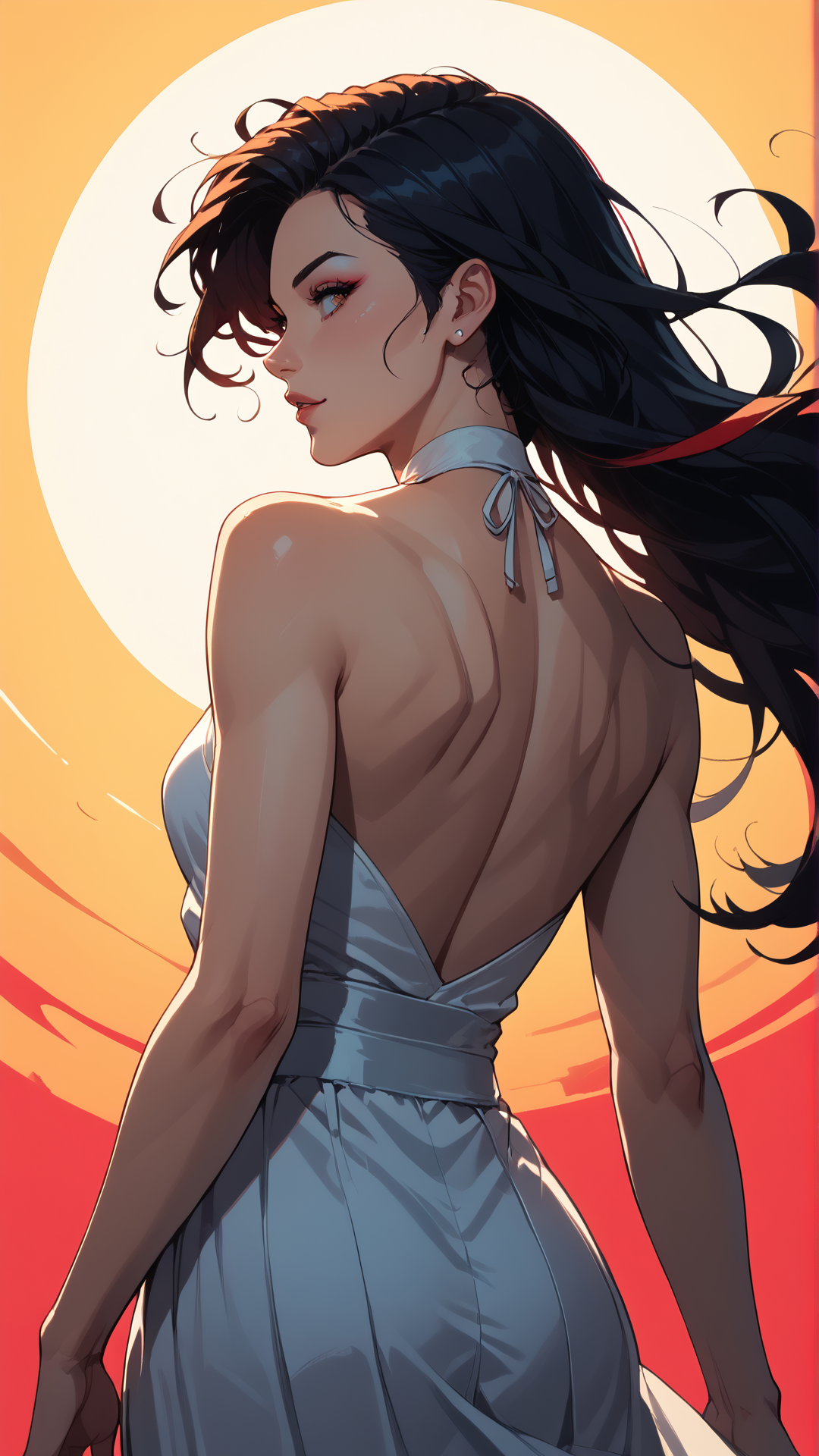 02920-1647402803-score_8_up, score_7_up, the wind blows in her long hair, back view, sensual pose, backlight effect, neon background, flat colors.png
